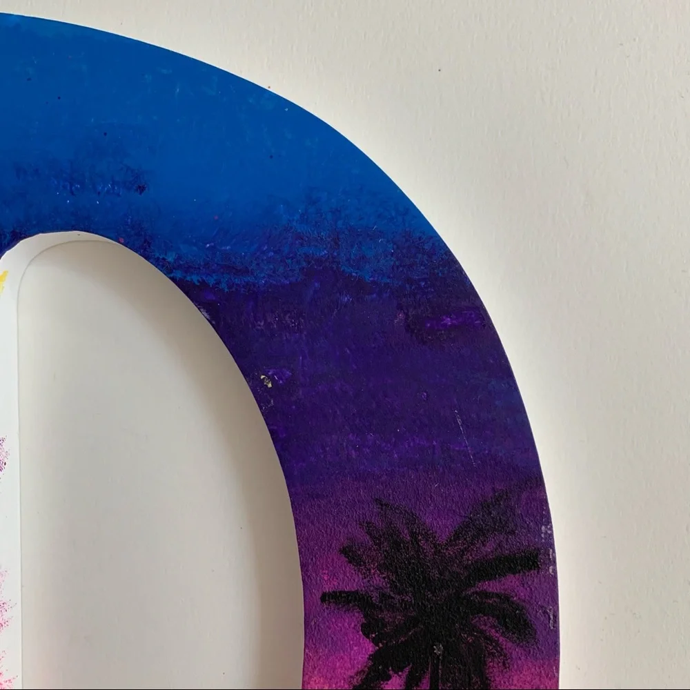 AGD Alpha Gamma Delta sorority sunset  and palm trees hand painted wall art